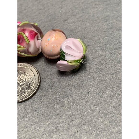 Handcrafted Lampwork Floral Glass Beads Set - Pink & Green - Picture 6 of 7
